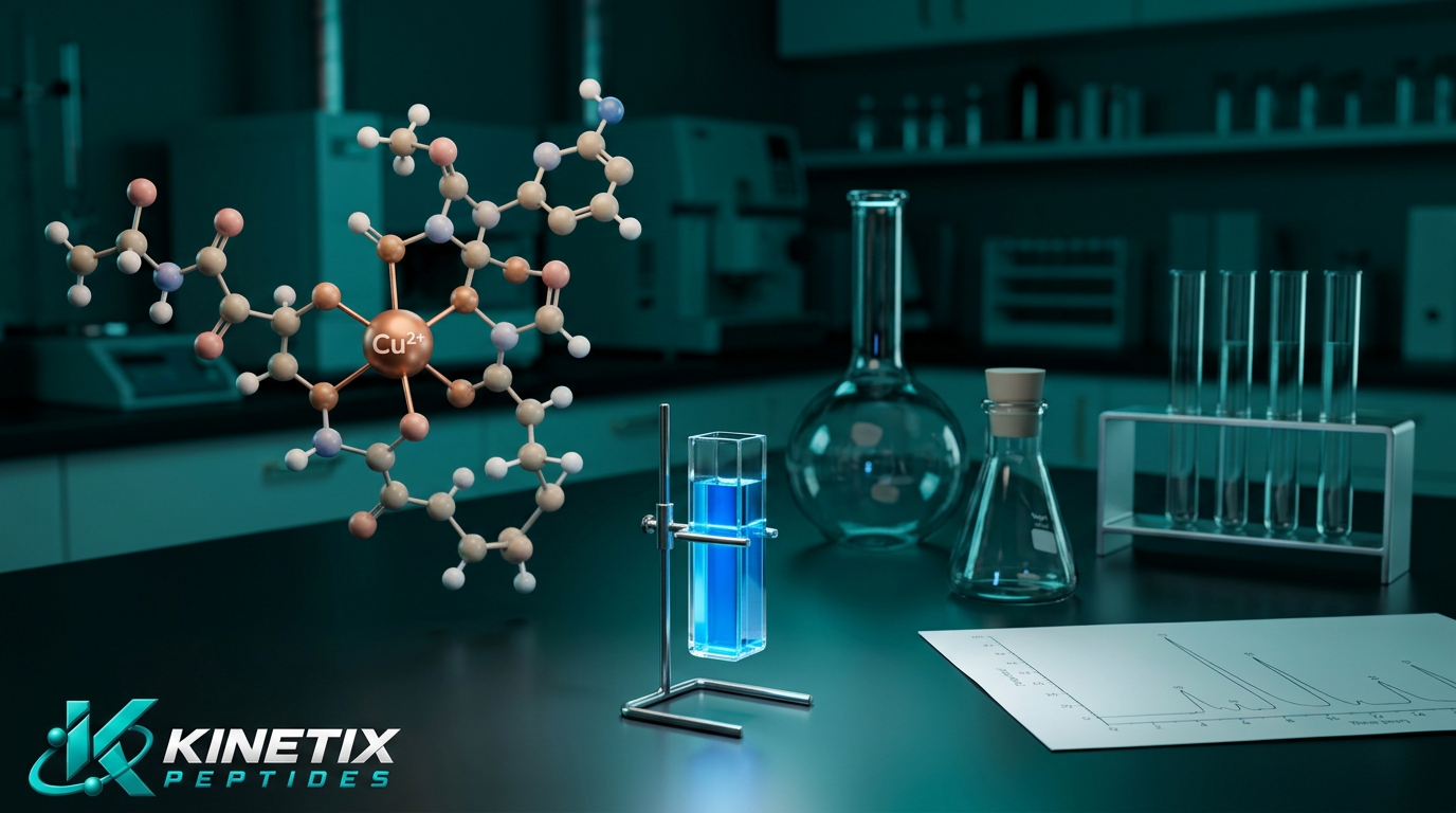 Illustrative laboratory scene for What Is GHK-Cu? Exploring Copper Peptides and the Science Behind Them with the Kinetix Peptides logo