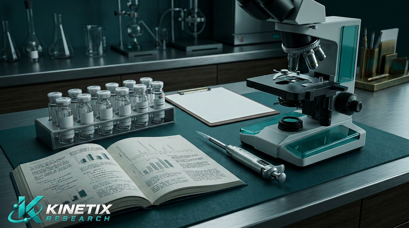 Illustrative laboratory scene for Are Research Peptides Safe? What Science Can and Cannot Tell Us with the Kinetix Research logo